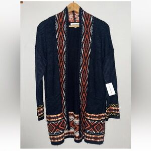 NEW! NWT LUCKY BRAND Knit Aztec Cardigan Sweater Navy Blue Size M